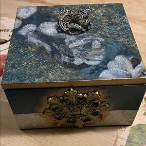 Elegant Blue and Gold Decorative Box, Custom, 7x7x4